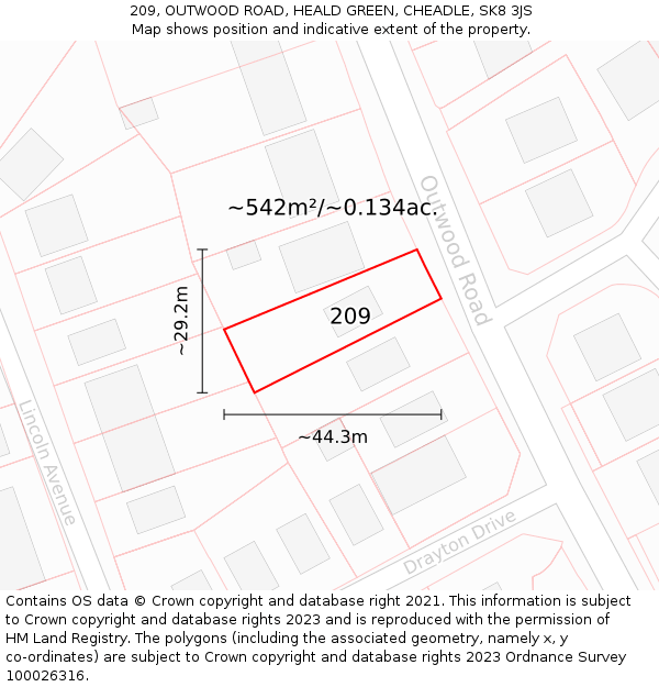 209, OUTWOOD ROAD, HEALD GREEN, CHEADLE, SK8 3JS: Plot and title map