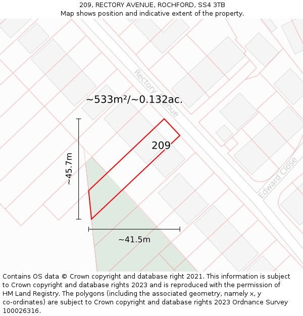 209, RECTORY AVENUE, ROCHFORD, SS4 3TB: Plot and title map