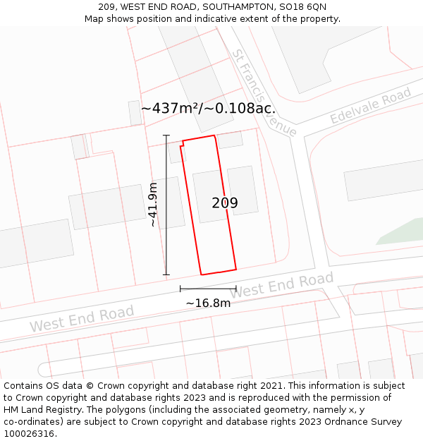 209, WEST END ROAD, SOUTHAMPTON, SO18 6QN: Plot and title map