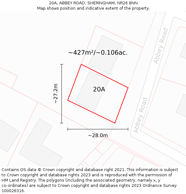 20A, ABBEY ROAD, SHERINGHAM, NR26 8NN: Plot and title map