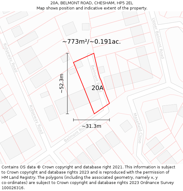 20A, BELMONT ROAD, CHESHAM, HP5 2EL: Plot and title map