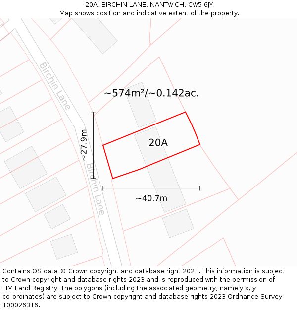 20A, BIRCHIN LANE, NANTWICH, CW5 6JY: Plot and title map