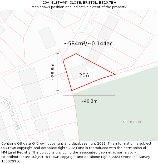 20A, BLETHWIN CLOSE, BRISTOL, BS10 7BH: Plot and title map