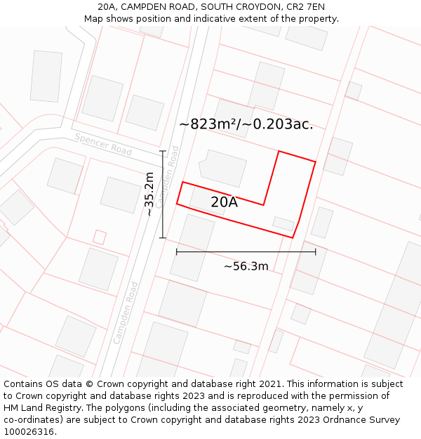 20A, CAMPDEN ROAD, SOUTH CROYDON, CR2 7EN: Plot and title map