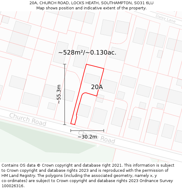 20A, CHURCH ROAD, LOCKS HEATH, SOUTHAMPTON, SO31 6LU: Plot and title map