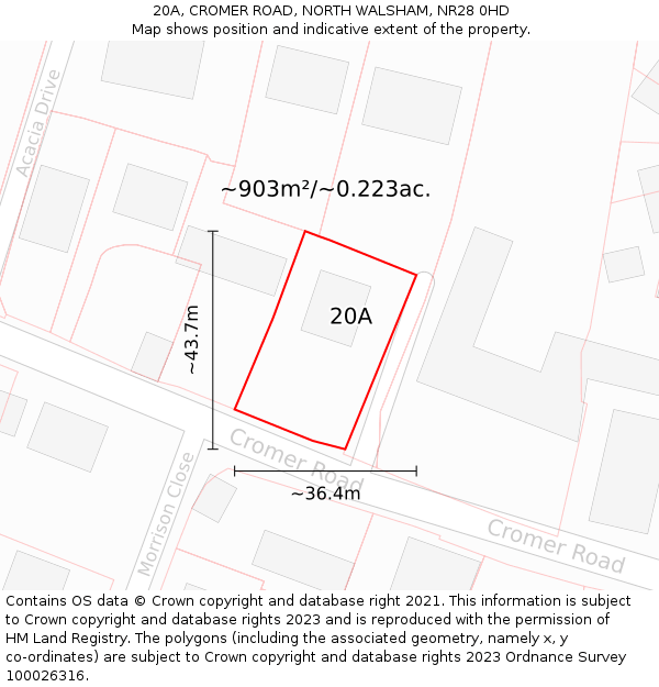 20A, CROMER ROAD, NORTH WALSHAM, NR28 0HD: Plot and title map