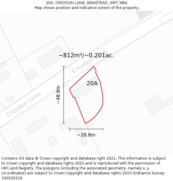 20A, CROYDON LANE, BANSTEAD, SM7 3BW: Plot and title map