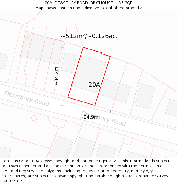 20A, DEWSBURY ROAD, BRIGHOUSE, HD6 3QB: Plot and title map