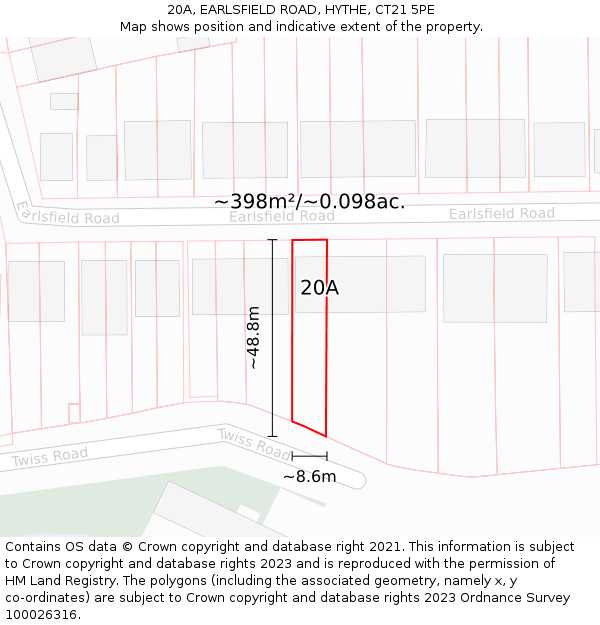 20A, EARLSFIELD ROAD, HYTHE, CT21 5PE: Plot and title map