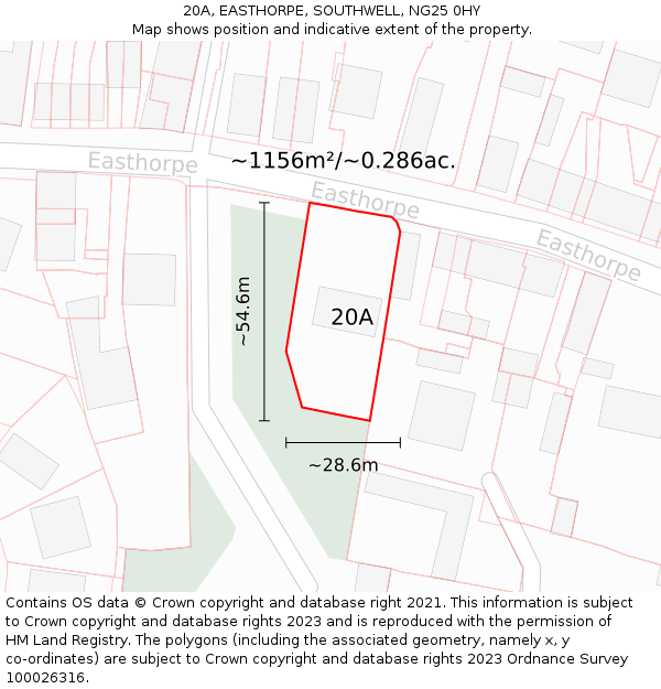 20A, EASTHORPE, SOUTHWELL, NG25 0HY: Plot and title map