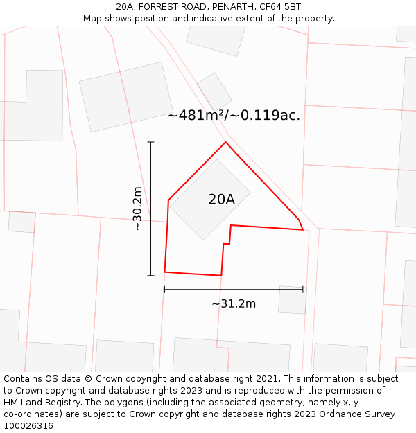 20A, FORREST ROAD, PENARTH, CF64 5BT: Plot and title map