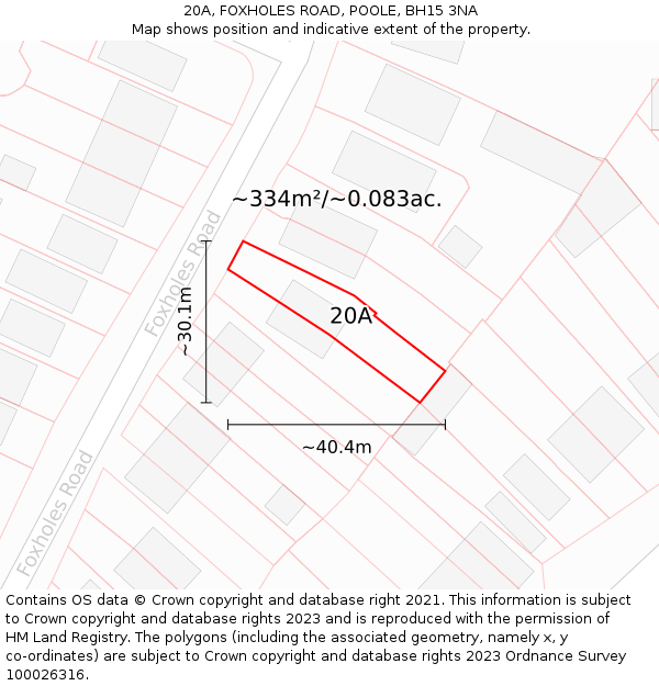 20A, FOXHOLES ROAD, POOLE, BH15 3NA: Plot and title map