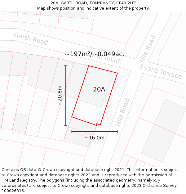 20A, GARTH ROAD, TONYPANDY, CF40 2UZ: Plot and title map