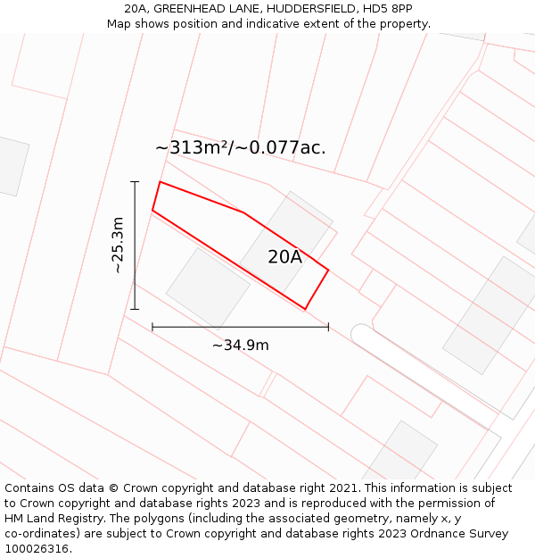 20A, GREENHEAD LANE, HUDDERSFIELD, HD5 8PP: Plot and title map