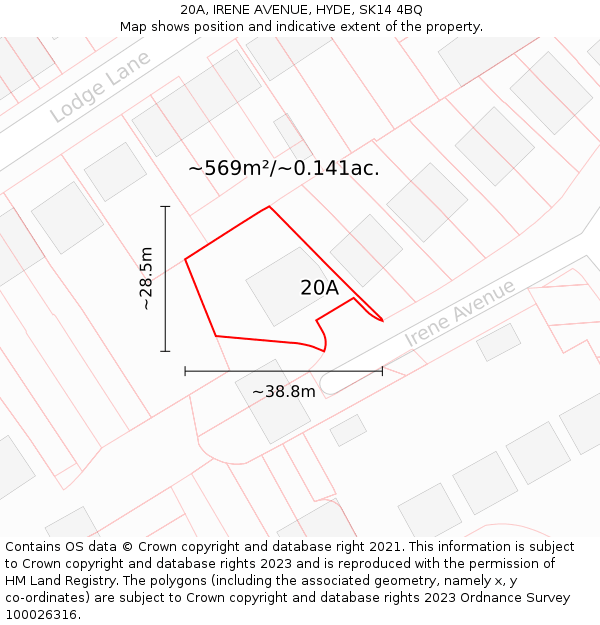 20A, IRENE AVENUE, HYDE, SK14 4BQ: Plot and title map