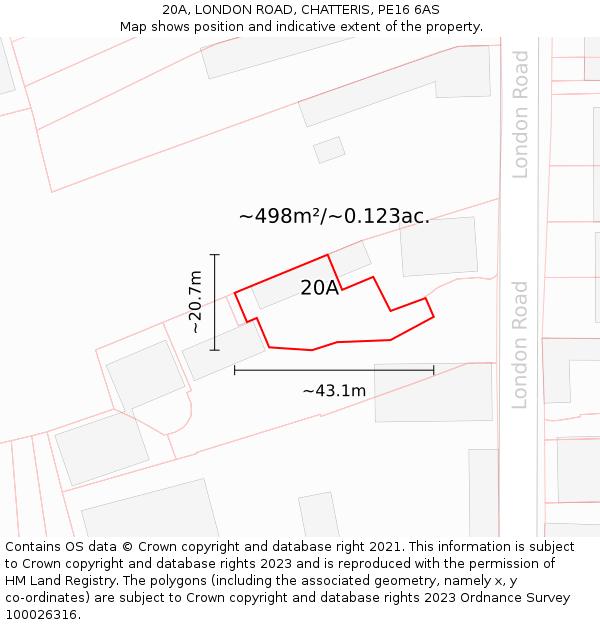 20A, LONDON ROAD, CHATTERIS, PE16 6AS: Plot and title map