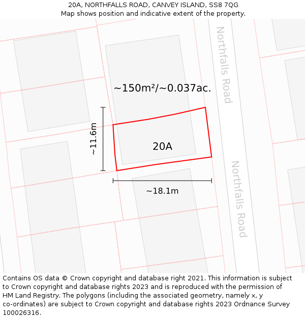 20A, NORTHFALLS ROAD, CANVEY ISLAND, SS8 7QG: Plot and title map