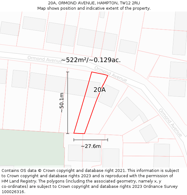 20A, ORMOND AVENUE, HAMPTON, TW12 2RU: Plot and title map