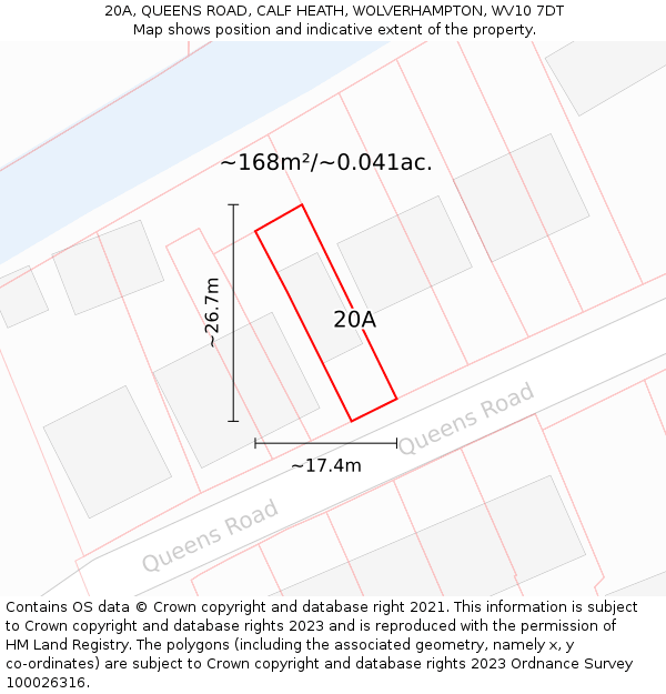 20A, QUEENS ROAD, CALF HEATH, WOLVERHAMPTON, WV10 7DT: Plot and title map