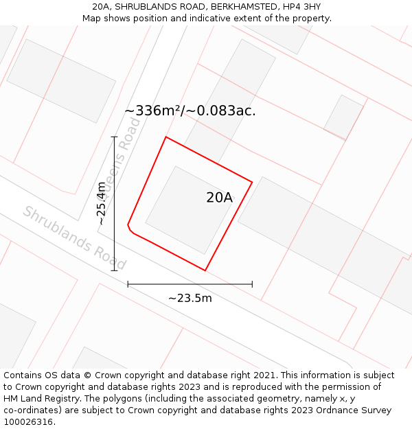 20A, SHRUBLANDS ROAD, BERKHAMSTED, HP4 3HY: Plot and title map