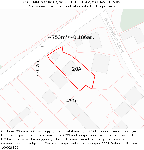 20A, STAMFORD ROAD, SOUTH LUFFENHAM, OAKHAM, LE15 8NT: Plot and title map