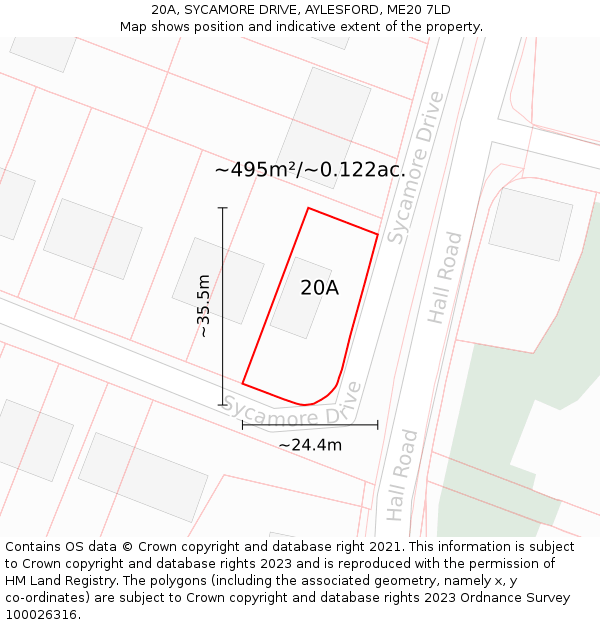 20A, SYCAMORE DRIVE, AYLESFORD, ME20 7LD: Plot and title map