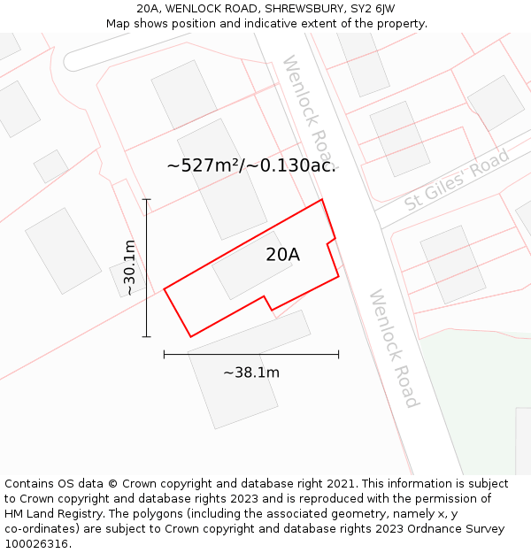 20A, WENLOCK ROAD, SHREWSBURY, SY2 6JW: Plot and title map