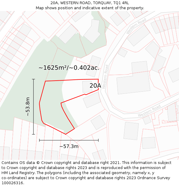 20A, WESTERN ROAD, TORQUAY, TQ1 4RL: Plot and title map