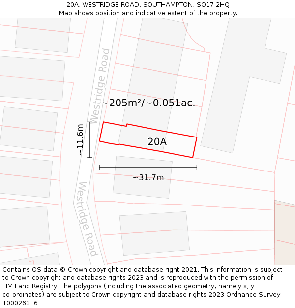 20A, WESTRIDGE ROAD, SOUTHAMPTON, SO17 2HQ: Plot and title map