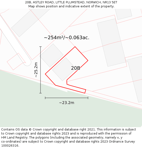 20B, ASTLEY ROAD, LITTLE PLUMSTEAD, NORWICH, NR13 5ET: Plot and title map