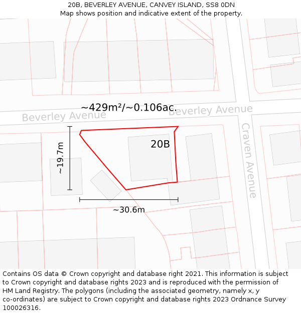 20B, BEVERLEY AVENUE, CANVEY ISLAND, SS8 0DN: Plot and title map