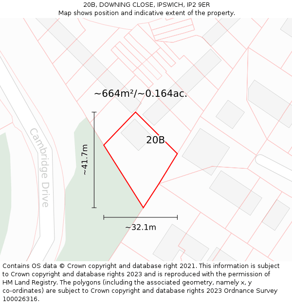 20B, DOWNING CLOSE, IPSWICH, IP2 9ER: Plot and title map