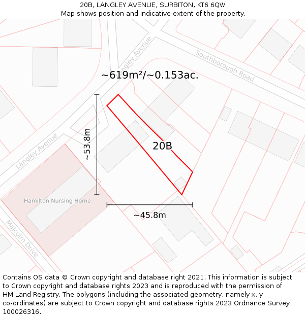 20B, LANGLEY AVENUE, SURBITON, KT6 6QW: Plot and title map