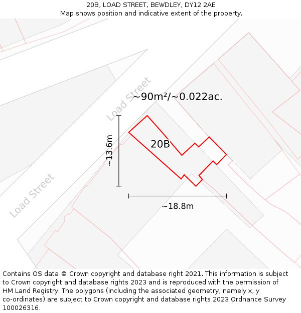 20B, LOAD STREET, BEWDLEY, DY12 2AE: Plot and title map