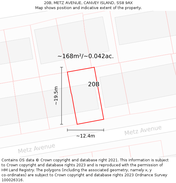 20B, METZ AVENUE, CANVEY ISLAND, SS8 9AX: Plot and title map