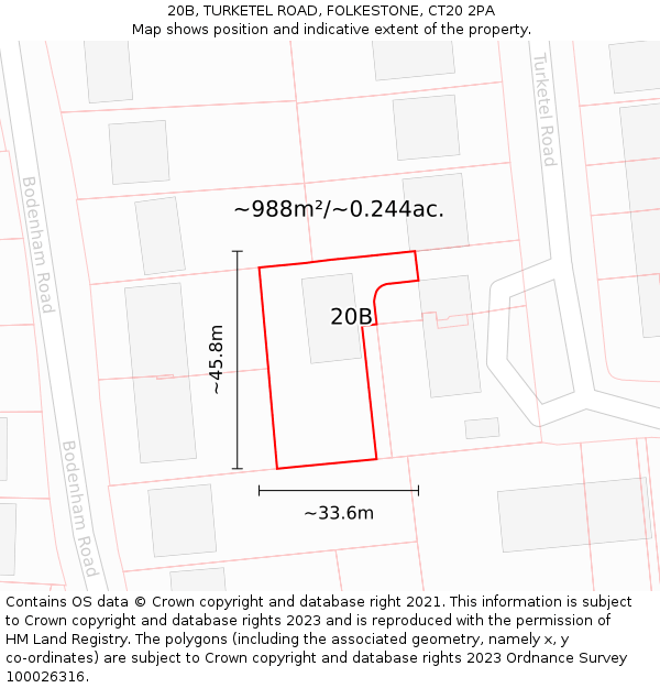 20B, TURKETEL ROAD, FOLKESTONE, CT20 2PA: Plot and title map