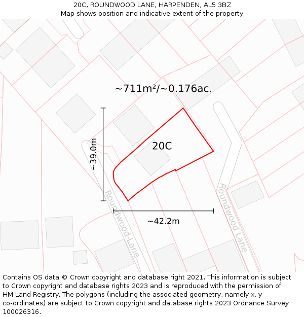 20C, ROUNDWOOD LANE, HARPENDEN, AL5 3BZ: Plot and title map