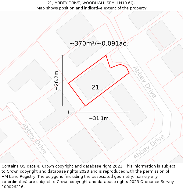 21, ABBEY DRIVE, WOODHALL SPA, LN10 6QU: Plot and title map