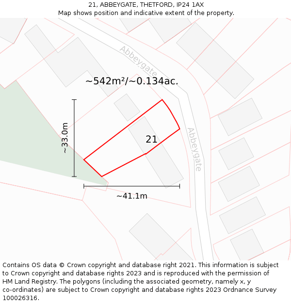 21, ABBEYGATE, THETFORD, IP24 1AX: Plot and title map