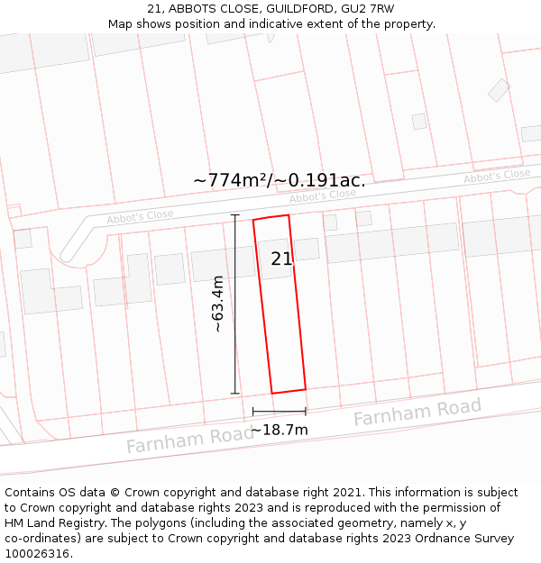 21, ABBOTS CLOSE, GUILDFORD, GU2 7RW: Plot and title map