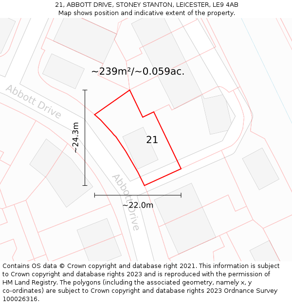 21, ABBOTT DRIVE, STONEY STANTON, LEICESTER, LE9 4AB: Plot and title map