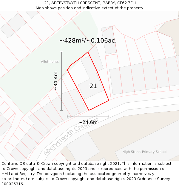 21, ABERYSTWYTH CRESCENT, BARRY, CF62 7EH: Plot and title map