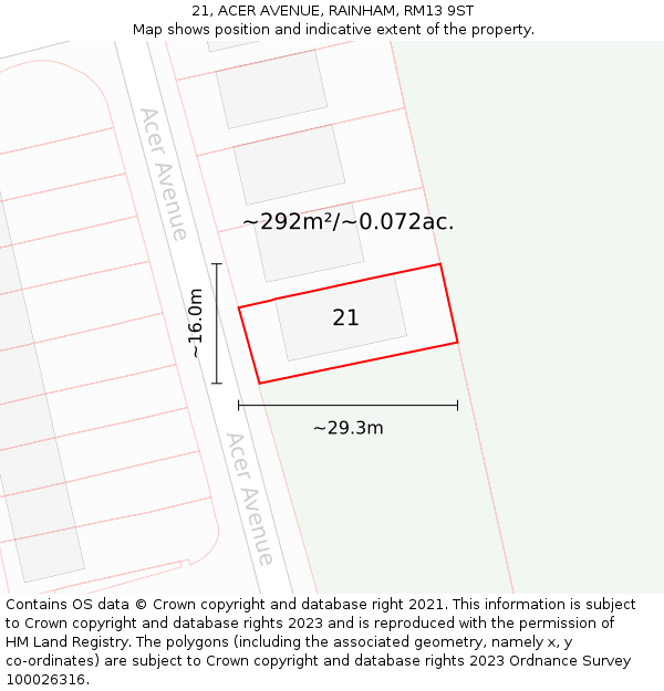 21, ACER AVENUE, RAINHAM, RM13 9ST: Plot and title map