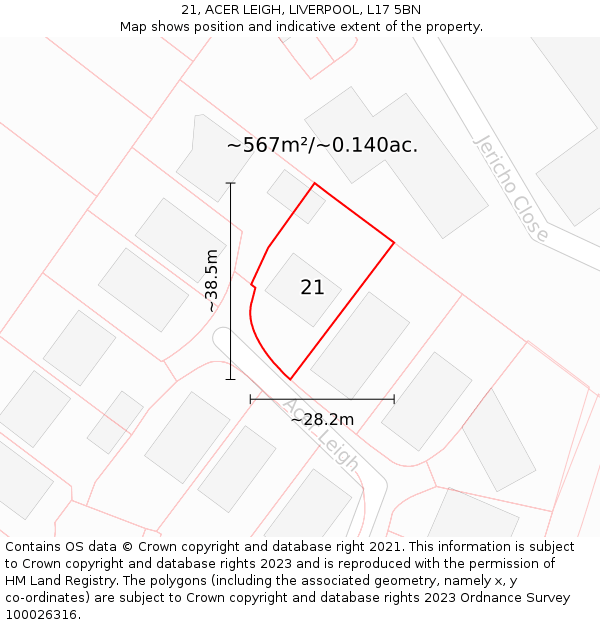 21, ACER LEIGH, LIVERPOOL, L17 5BN: Plot and title map