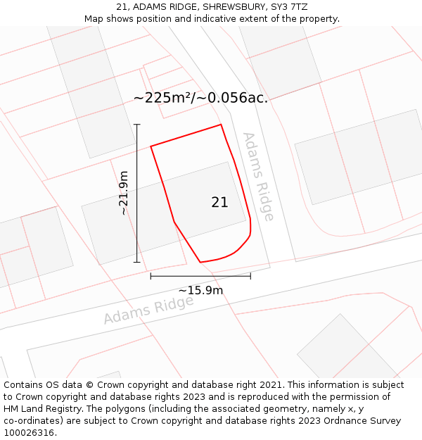 21, ADAMS RIDGE, SHREWSBURY, SY3 7TZ: Plot and title map