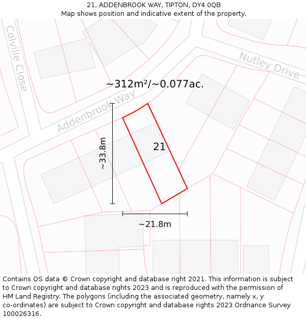 21, ADDENBROOK WAY, TIPTON, DY4 0QB: Plot and title map