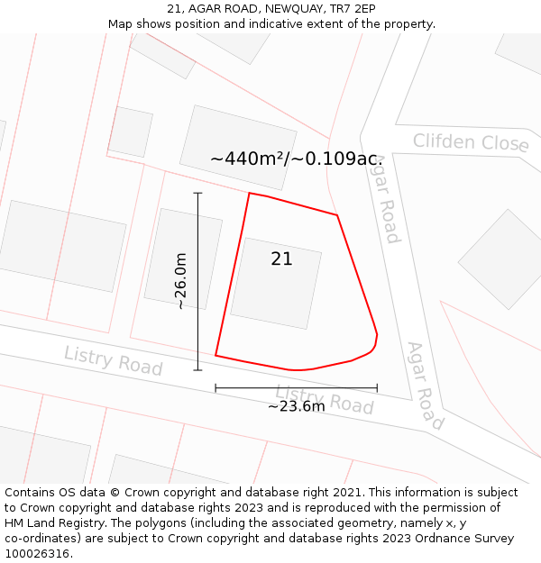 21, AGAR ROAD, NEWQUAY, TR7 2EP: Plot and title map