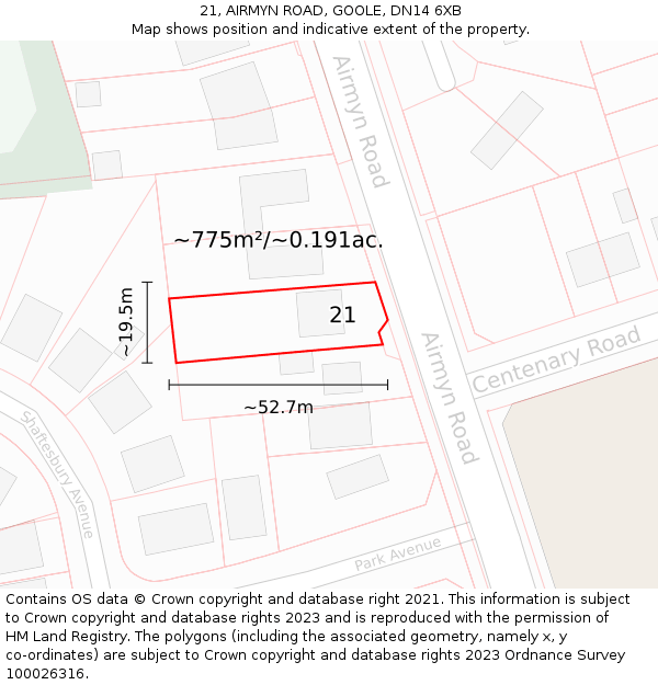 21, AIRMYN ROAD, GOOLE, DN14 6XB: Plot and title map