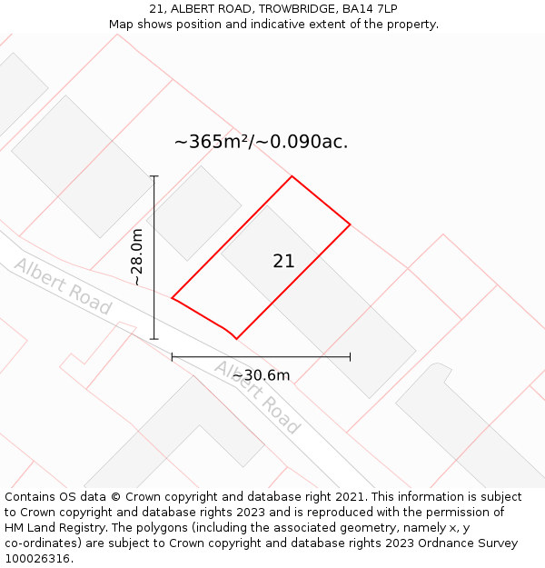 21, ALBERT ROAD, TROWBRIDGE, BA14 7LP: Plot and title map