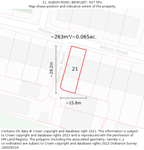 21, ALBION ROAD, BENFLEET, SS7 5PU: Plot and title map